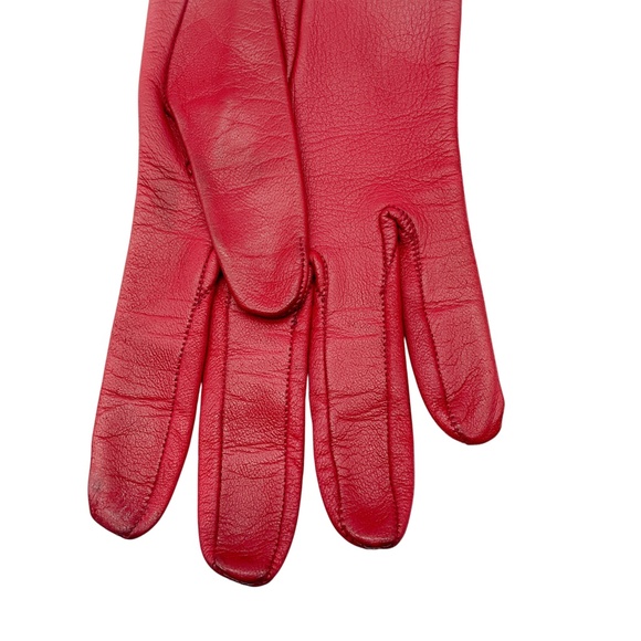 GUCCI VINTAGE RED / GOLD GG LOGO LEATHER GLOVES - Picture 6 of 9